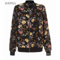 Black Print Contrast Sleeve Women bomber Jacket